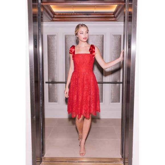 Lucia Satin Strap Lace Dress In Cranberry - Picture 12 of 15